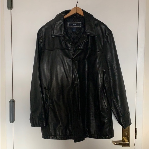Gap Men's Black leather Jacket with Quilted lining